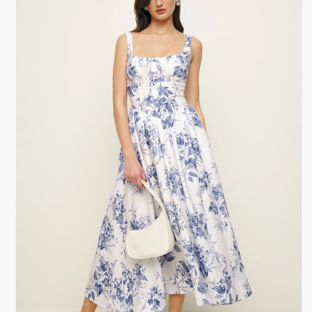 Reformation Balia Linen Dress - Lupine Pattern